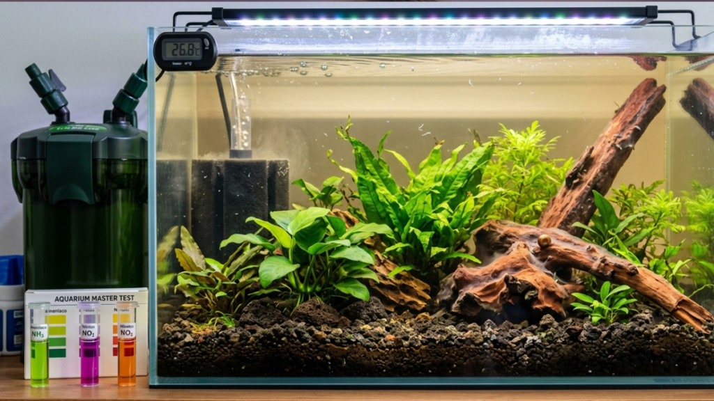 acuario con platas para ciclado del acuario